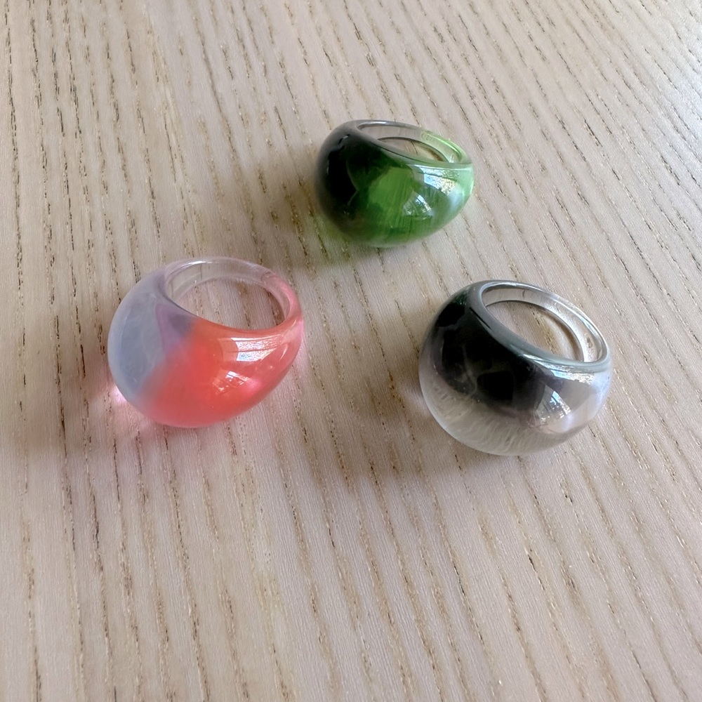 Set of 3 Resin Ombre Two Toned Rings Size 7